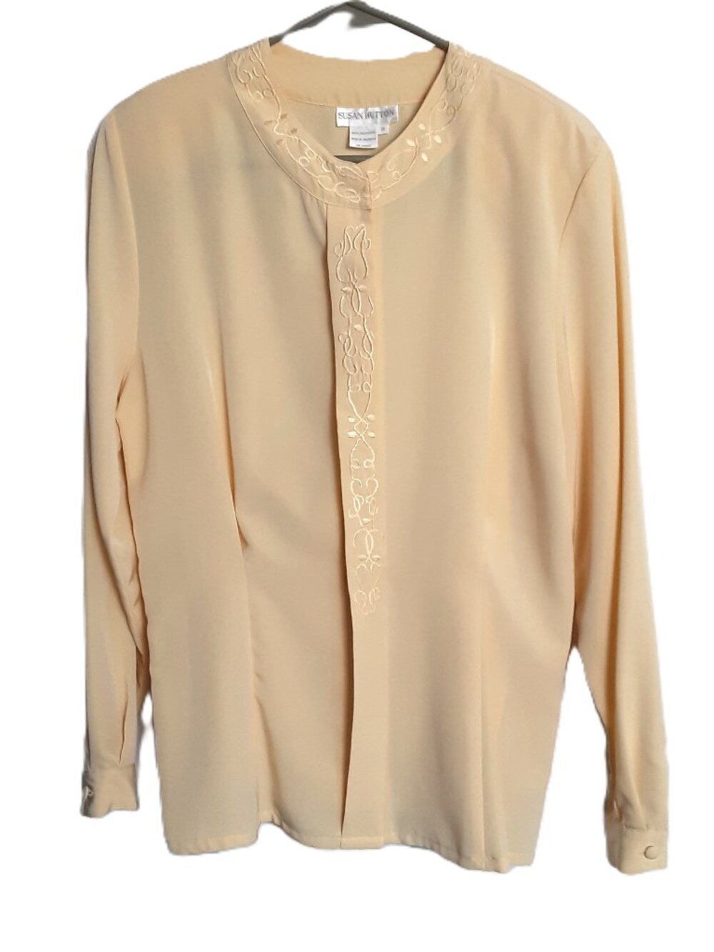 VTG 70's Susan Hutton Button-up Size 10 Light Yellow Long Sleeve Round Neck